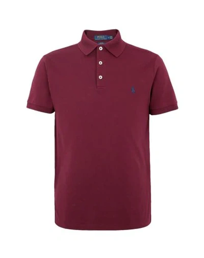 Shop Polo Ralph Lauren Slim Fit Mesh Polo Shirt Man Polo Shirt Garnet Size Xs Cotton, Elastane In Red