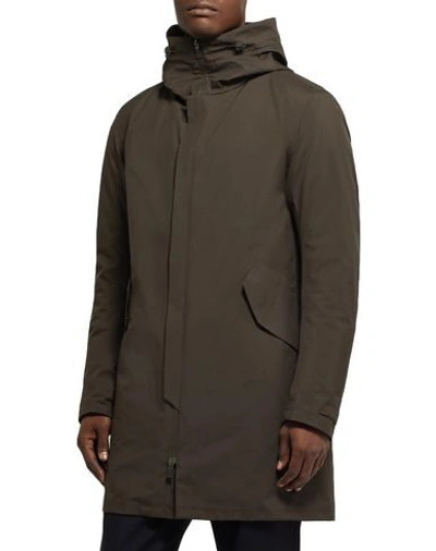 Shop Herno Man Coat Dark Brown Size 40 Polyester, Ptfe - Polytetrafluoroethylene, Wool, Polyamide