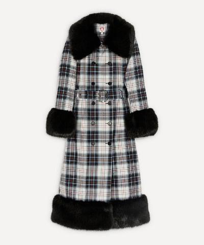 Shop Shrimps River Checked Faux-fur Coat In Cream