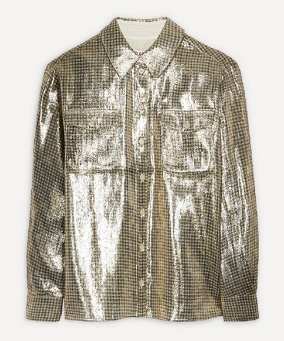 Shop Alexa Chung Metallic Check Silk-blend Shirt In Cream