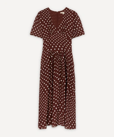 Shop Alexa Chung Polka-dot Tie-waist Dress In Chocolate Cream