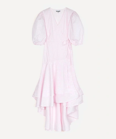 Shop Ganni Printed Cotton-poplin Wrap-dress In Cherry Blossom