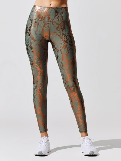 Shop Carbon38 Metallic Snake High Rise  Legging In Olive Bronze