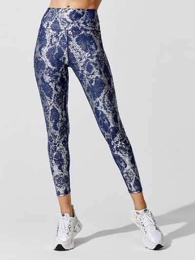 Shop Carbon38 Metallic Snake High Rise Legging In Navy,silver