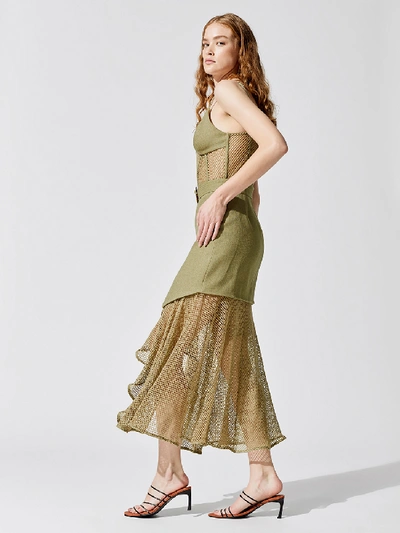 Shop Patbo Mesh And Linen Bustier Dress In Vintage Khaki