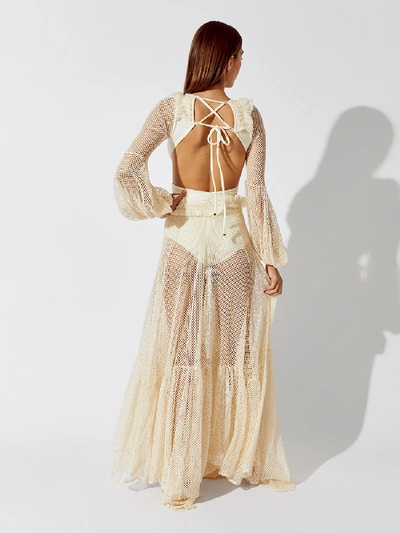 Shop Patbo Long Sleeve Fringe Beach Dress In Ivory