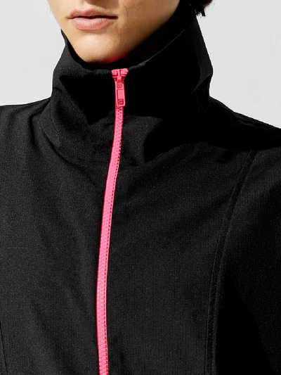 Shop Terez Windbreaker Jacket In Black/neon Pink Zipper/neon Yellow Elastic