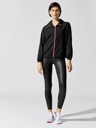 Shop Terez Windbreaker Jacket In Black/neon Pink Zipper/neon Yellow Elastic