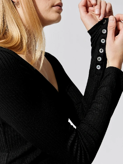 Shop Stateside 5x3 Rib Spandex V-neck Button Sleeve Top In Black