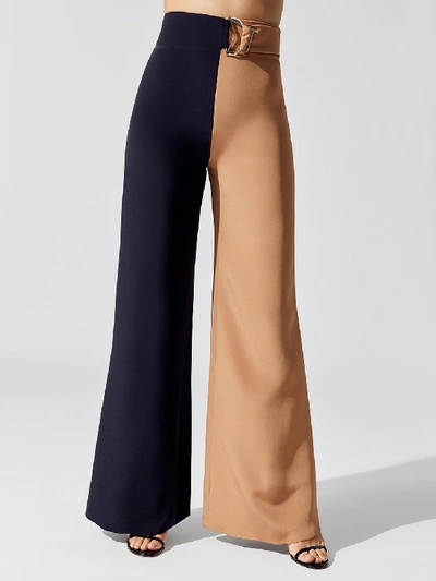 Shop Cushnie High Waisted Wide Leg Pant In Navy/camel