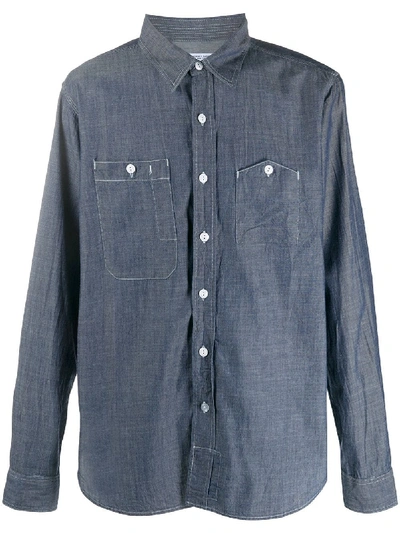 Shop Engineered Garments Contrast Stitching Cotton Shirt In Blue