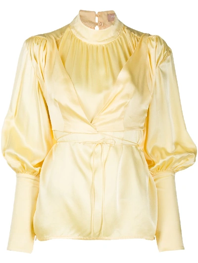 Shop Materiel Mock Neck Bell Sleeve Blouse In Yellow