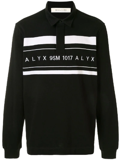 Shop Alyx Graphic-print Long Sleeved Polo Shirt In Black
