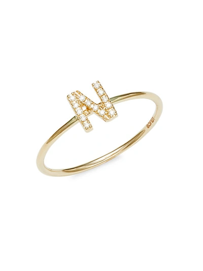 Shop Nephora Women's 14k Yellow Gold & Diamond 'n' Initial Ring/size 7 In Letter N