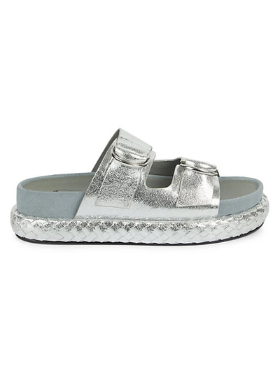 Shop Free People Metallic Leather Pool Slides In Silver