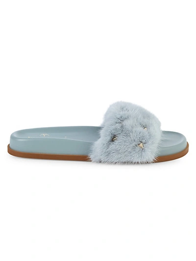 Shop Valentino Studded Mink Fur Slides In Nero