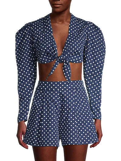 Shop Weworewhat Women's Bisou Polka-dot Cropped Top In Estate Blue
