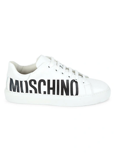 Shop Moschino Women's Leather Low-top Logo Sneakers In White