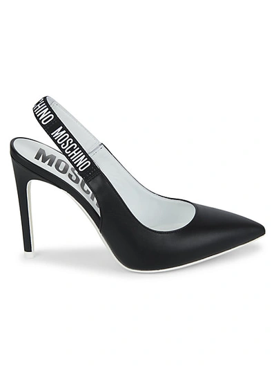Shop Moschino Logo Leather Slingback Pumps In Black