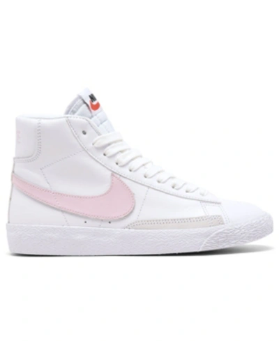Shop Nike Big Kids Blazer High Top Casual Sneakers From Finish Line In White, Pink Foam