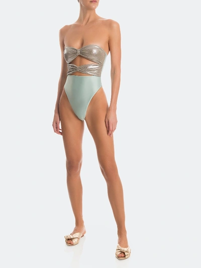 Shop Adriana Degreas Metallic Strapless High Leg Swimsuit - S - Also In: M In Green