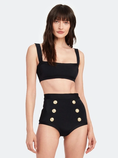 Shop Balmain Bikini Top & High Rise Buttoned Bottom In Black