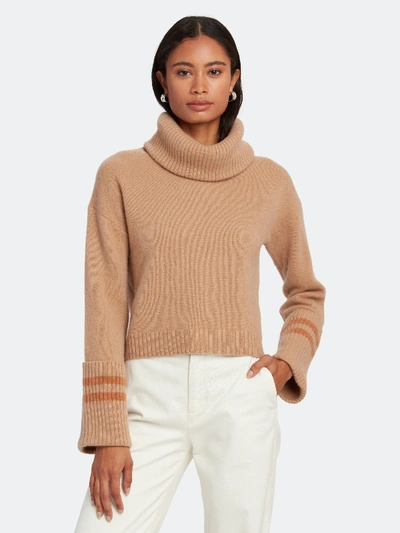 Shop Naadam Oversized Turtleneck Striped Cropped Pullover - S In Brown