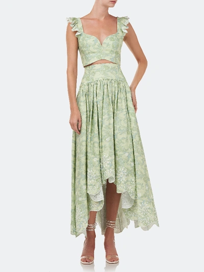 Shop Amur Santana Printed Linen Midi Skirt In Green