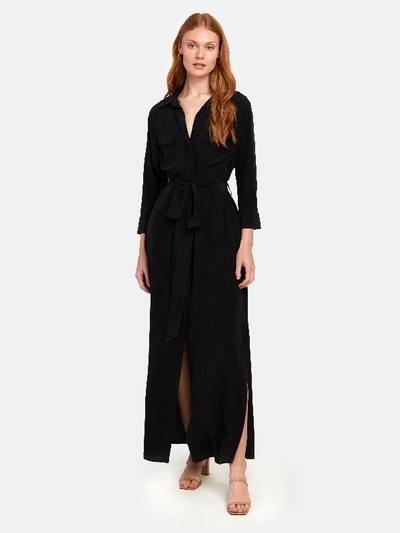 Shop L Agence Cameron Long Silk Shirt Dress - Xs In Black