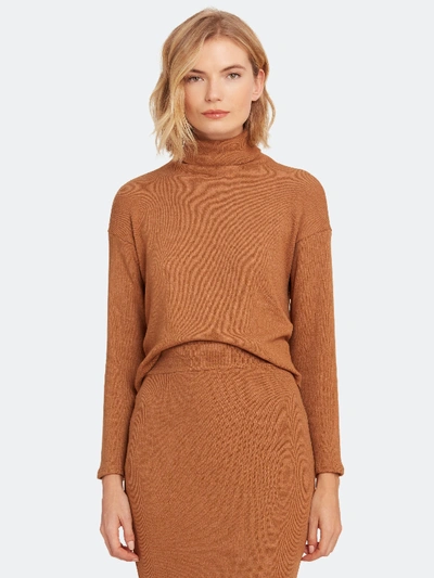 Shop Enza Costa Knit Long Sleeve Crop Turtleneck Sweater - L In Brown