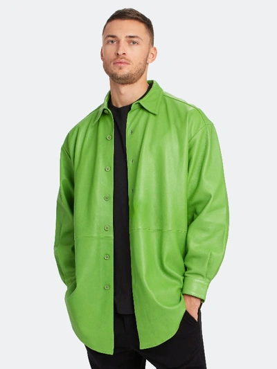 Shop Rochambeau Leather Shirt Jacket In Green