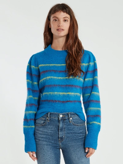 Shop Tanya Taylor Sabela Mock Neck Stripe Alpaca Knit Sweater - L - Also In: Xs, M, S In Blue