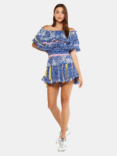 Shop Misa Los Angeles Luella Off The Shoulder Chiffon Mini Dress In Blue