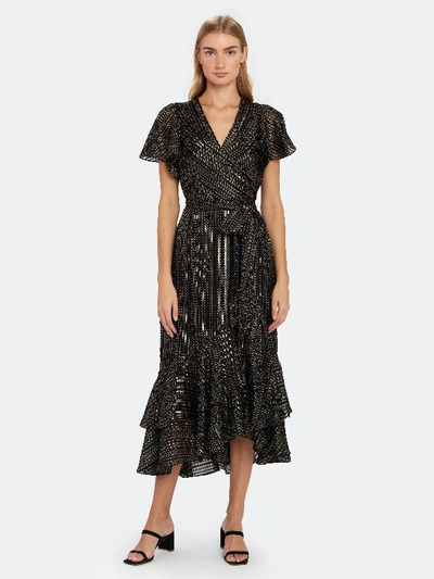 Shop Diane Von Furstenberg Donnie Silk Metallic Faux Wrap Midi Dress In Black