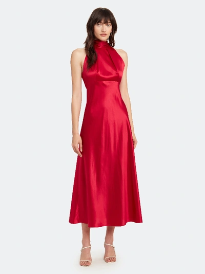 Shop Saloni Michelle Midi B Silk Dress In Red
