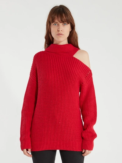 Shop Astr Sepulveda Cold Shoulder Turtleneck Sweater - M In Red