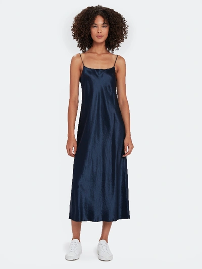 Shop Vince Satin Slip Midi Dress In Blue