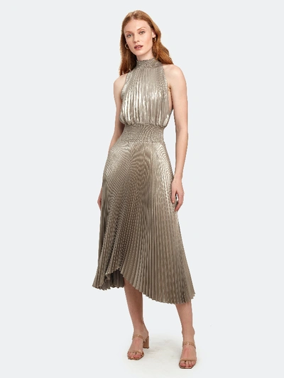 Shop A.l.c Renzo Asymmetrical Satin Midi Dress In Gold