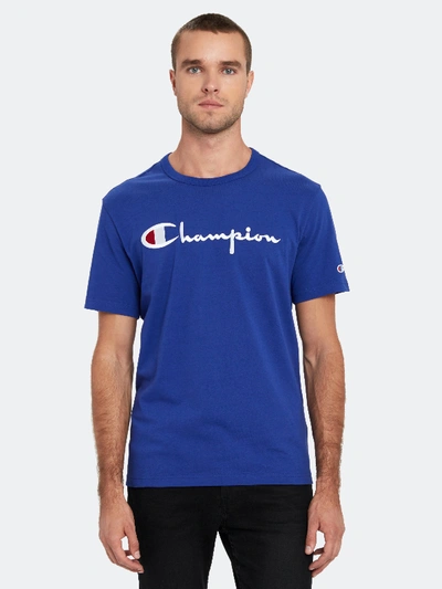 Shop Champion Big Script Crewneck T-shirt - S - Also In: Xxl, M, L In Blue