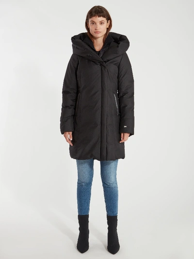 Shop Soia & Kyo Camelia Brushed Leather Trim Down Coat In Black
