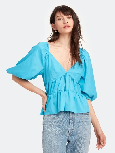Shop Staud Lucy Puff Sleeve Flounce Hem Top - Xs - Also In: M, L, S In Blue