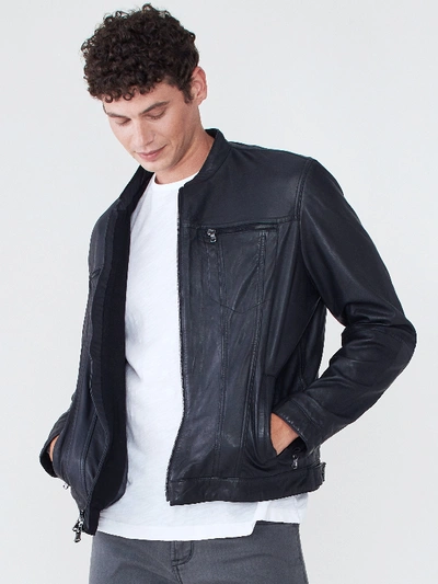Shop John Varvatos Star Usa Band Collar Leather Jacket In Black