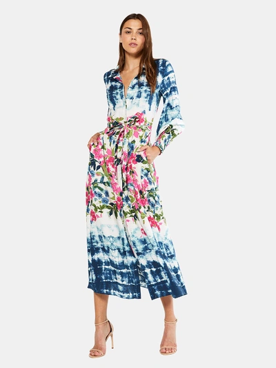 Shop Misa Bettina Tie Dye Floral Shirt Dress - M - Also In: Xs In Blue