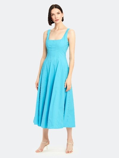 Shop Staud Wells Sleeveless Midi Dress In Blue