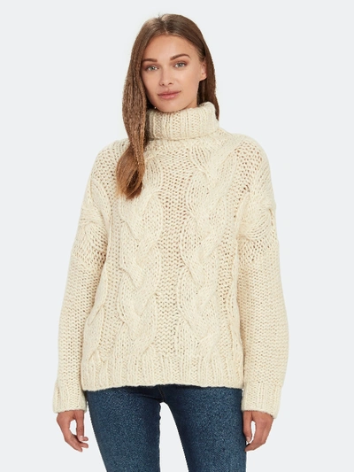Shop Moon River Cable Knit Turtleneck Sweater In White