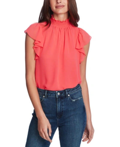 Shop 1.state Flutter-sleeve Solid Top In Pink Tart