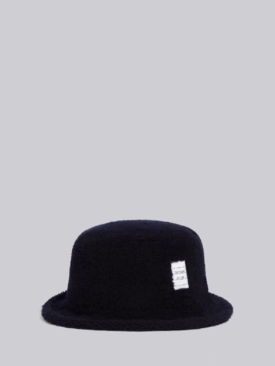 Shop Thom Browne Navy Shearling Bucket Hat In Blue
