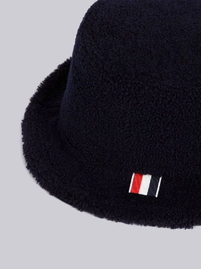 Shop Thom Browne Navy Shearling Bucket Hat In Blue