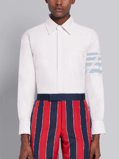 Shop Thom Browne Pink Cotton Oxford Long Sleeve Silk Stripe 4-bar Shirt