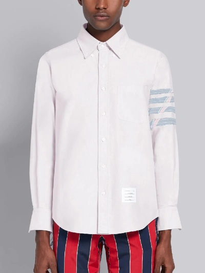 Shop Thom Browne Pink Cotton Oxford Long Sleeve Silk Stripe 4-bar Shirt